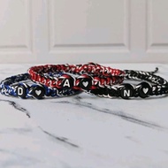 Balinese woven Tridatu bracelet with abstract motif, initial beads, love letters | Woven Bracelet | 