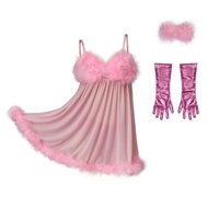 キ Austin Powers Fembot Costume Sexy Robots Cosplay Suspender Pink Backless Cute Plush Skirt With