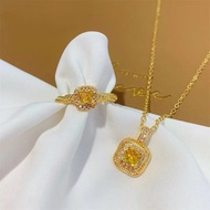 Necklace Jewelry Set 18K Saudi Gold Pawnable Necklace Adjustable Ring Jewellery Set 100% Original Gold Opal Snowflake Round Zircon Necklace for Women Gift Necklace Hypoallergenic Non Tarnish Dangling Simple Elegant Necklace