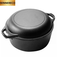 2 in 1 Cast Iron Dutch Oven Pot with Skillet Lid Skillet Cookware Pan Set with Dual Handles for Brea