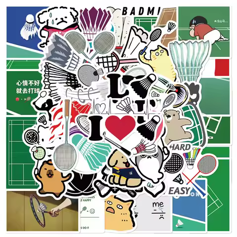 50Pcs Cute Anime Badminton Stickers Pack, Athletic Sports Stickers, Vinyl Decals, Stickers for Hydro