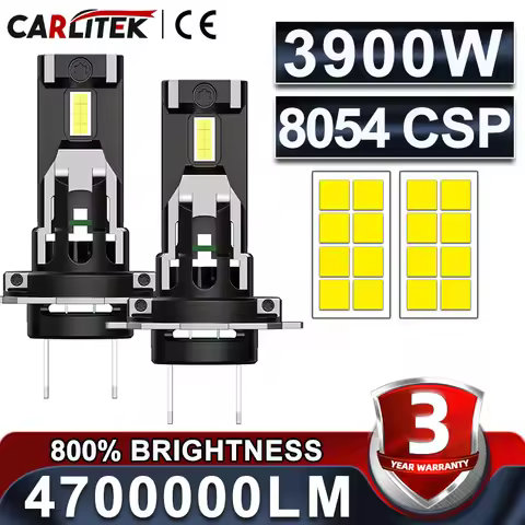 2Pcs Carlitek 4700000LM 3900W H7 LED Canbus Error Free Auto Lights Bulb Turbo Fan CSP Chips MINI 360