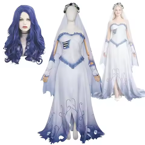 Halloween Bride Emily Cosplay Costume Skeleton Zombie Women's Wedding Dress Carnival Party Zombie Em