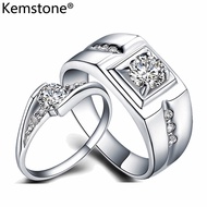 Kemstone แหวนคู่แฟชั่นชุบทองคำขาว Cubic Z irconia ฝังแหวนปรับสำหรับผู้ชายและผู้หญิง