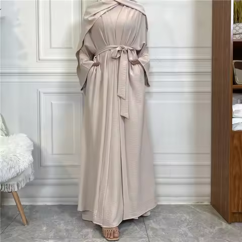 Two piece set Robe Solid Cardigan Abaya Long Dress Pocket Fashion Party Evening Women Muslim Kaftan 