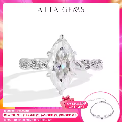 ATTAGEMS 3.0CT Marquise Cut Moissanite Engagement Rings For Women 14*7mm Lab Diamond S925 Sterling S