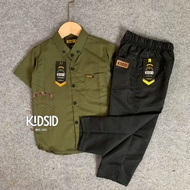 KEMEJA By KIDSID Children's Short Sleeve Shirt + Chinos Pants Set for ages 1-14 Years Wana Dusty Pin