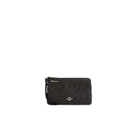 Coach Double Zip Wristlet Signature Canvas In Walnut Black CX161