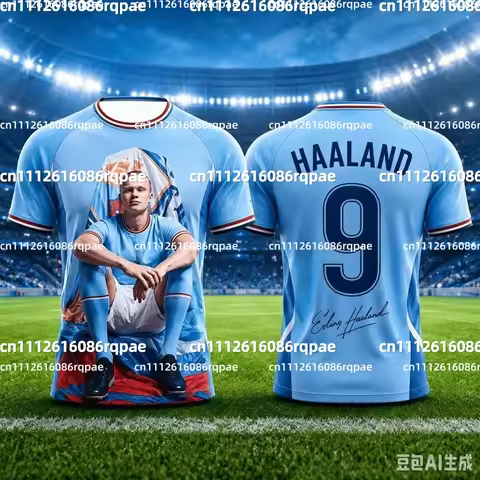 Haland's Summer 3D Printed Summer Children's Outfit Football Jersey T-shirt Is Loose and Comfortable