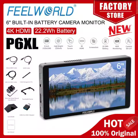 FEELWORLD P6XL 6 Inch Aluminium Built-in Battery DSLR Camera Field Monitor Touch Screen 4K HDMI High