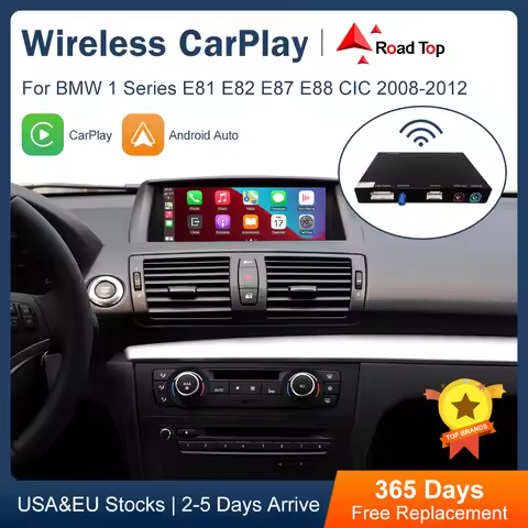 Road Top Wireless CarPlay Android Auto for BMW 1 Series E81 E82 E87 E88 2008-2012, with Mirror Link 