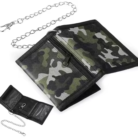 RFID Fabric Boys Camouflage Wallet with Chain Trifold Canvas Outdoor Sports Kids Wallet Wallet for T