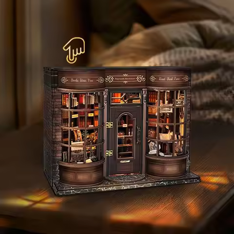 Diy Wooden Hogue Bookstore Magic House Casa Figurines Miniatures Assembled Villa For Friends Birthda