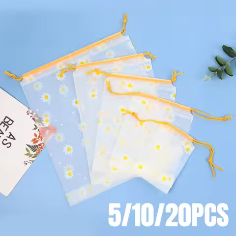5/10/20PCS Transparent Waterproof Travel Cosmetic Bag Daisy Pattern Drawstring Storage Bag Outdoor P