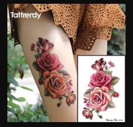 Tattoo Temporary Tato Temporer Seri T-009 Motif Bunga Mawar Merah Muda Pink Tahan Air Anti Air Semen
