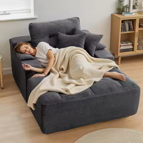Oversized Chaise Lounge Chair Indoor, Plush Sleeper Sofa Couch Reading Chairs with Throw Pillows and