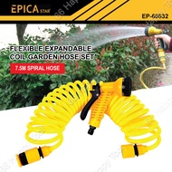 EPICA STAR EP-60632 Flexible Expandable Eva Coil Garden Hose Set 7.5M Retractable Garden Water Hose 