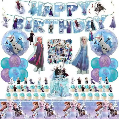 New Frozen Cartoon Party Decorations Elsa Anna Princess Banner Balloons Cake Toppers