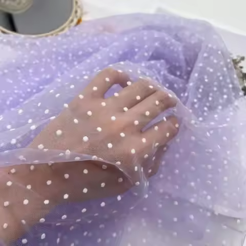 Purple Polka Dot Flocking Embroidered Lace Fabric dots soft Tulle Fabric For Girl Dress Tutu Dress W