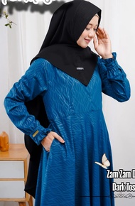 Gamis hermosa wolfis embos syari motif zamzam biru tosca-gamis tosca syari-gamis biru tosca premium
