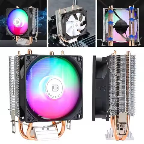 90mm CPU Air Cooler with 2 Heat Pipes Quiet Rainbow RGB Cooling Fan CPU Cooling Fan for Intel 1150/1