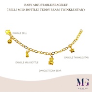 Merlin Goldsmith 22K 916 Gold Baby Adjustable Bracelet ( BELL | MILK  BOTTLE | TEDDY BEAR | TWINKLE STAR )