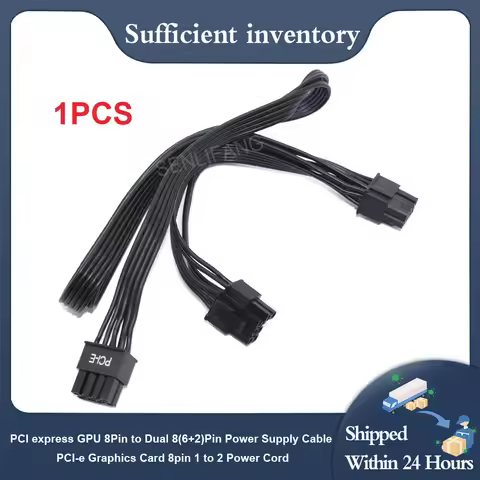 1PCS Power Supply Cable PCI Express GPU 8Pin to Dual 8(6+2)Pin PCI-E Graphics Card 8Pin 1 to 2 Power