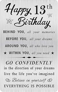 MOQIYXL Happy 13th Birthday Card for Boy Girl, Small Engraved Wallet Card for 13 Year Old Birthday G