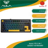AULA F75 3-in-1 Gasket Mount 75% Mechanical Keyboard - Gray Wood Switch