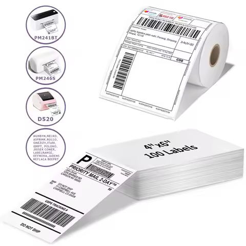 Phomemo A6 4x6inch Direct Thermal Labels 100 Labels Per stacked - shipping label FanFold Paper For P