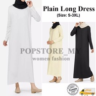 👗Ready Stock👗Women Cotton Inner Dress Long Sleeve Muslimah Long Dress Plain Color Plus Size Retro Ca