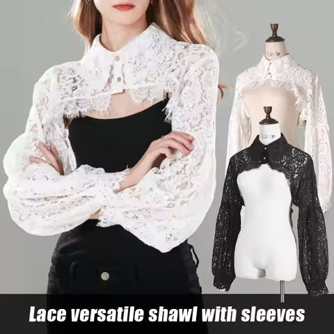 Lady Lolita Lace Hollow Shrug Ruffles Collar Floral Bolero Capelet Cape Tops False Collar Cardigan C