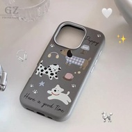 Color Three Puppy Illustrations Gray Leather Suitable For iPhone 16 15 14 13 Pro Max i15 i16 16pro P