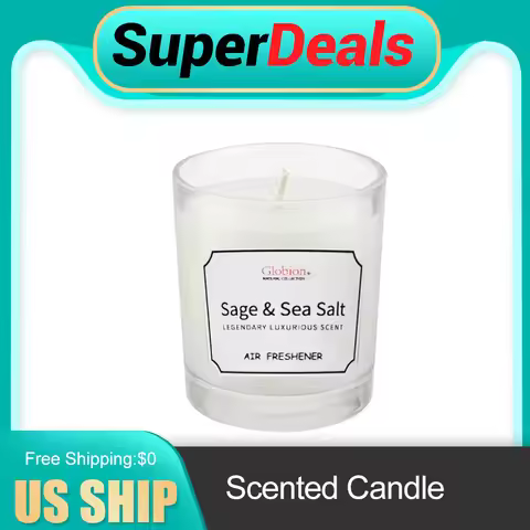 Scented Candle Sage and Sea Salt Aromatherapy Candle Glass Jar + Lid 7oz for Home 45 Hours Burn Time