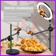 Tripod Overhead Stand Hp Profesional Camera Ringlight + Lampu Kamera Ring Light Konten Unboxing Masak DSLR Flat Lay Live Streaming