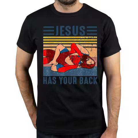 Men Women's T-Shirt Jesus Has Your Back Creative 100% Cotton Tees BJJ MMA Jiu Jitsu T Shirts O Neck 