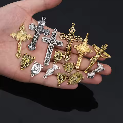 10 Pieces/Catholic Rosary Gold Plated Connector Necklace Bracelet Connector, Many Jesus Christ Statu