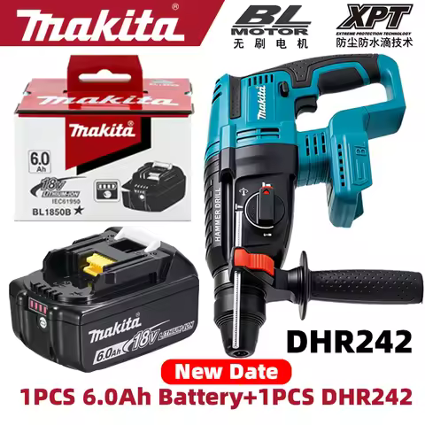Makita Genuine DHR242 18V Cordless Rotary Hammer Drill | 26mm Concrete 4500S/min 3-Mode Brushless He