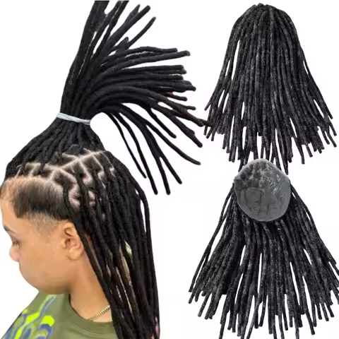 Dreadlock Male Hair Prosthesis Konts PU Base Toupee #1bGrey Men Hair System Unit for Old Black Men 1