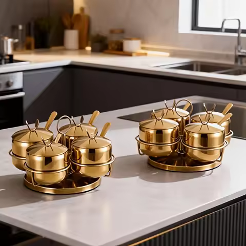 3/4pcs Gold Stainless Steel Spice Jar Set with Rotatable Spice Rack, Jar with Lid and Spoon, Kitchen