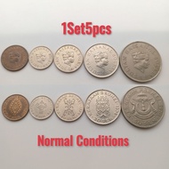 1Set5pcs Siri 2 1Sen-50Sen Coins Normal 1970-1974 Brunei Duit Syiling Lama Old Coins (CollectibleOnl