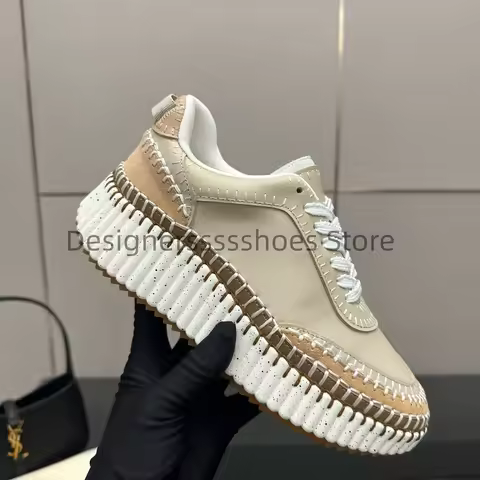 Stitching Design Women Platform Casual Shoes Round Toe Luxury Brand Designer Sneakers 2026 Runway Fl