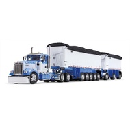 P 1: 64 Kenworth Kenworth W900L Grain Double Hanging Dump Trailer Alloy Truck Model White