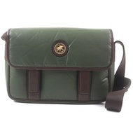 狀況極佳的 HUNTING WORLD BATTUE CLASP Carryall S，翻蓋式 Battue Cloth 皮革單肩包，ブラウン，帶防塵袋，意大利製造。