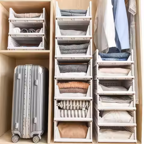 6 Pack Folding Closet Organizers Storage Box, Stackable Plastic Storage Basket, Closet Organizers an