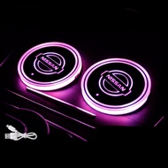 LED Color  for NISSAN  Changing Car Cup Bottle Drinks Coaster Holder With USB Charger  ไฟ โลโก้ LED 