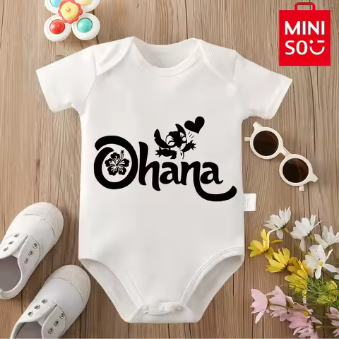 MINISO&Disney Jointly Signed 100% Cotton Baby Clothe Baby Onesie Bodysuit Ohana Stitch Cute Print fo