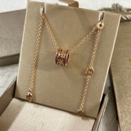 AAA+Brass Necklace Pink Diamond Honeycomb Edge Diamond Necklace Women's Trendy Classy Necklace