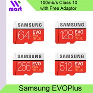 Samsung Memory Card Evo Plus (64GB / 128GB / 256GB / 512GB) microSDHC 95-100mb/s with Adapter