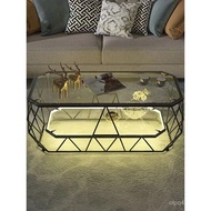 Fashion Living Room Modern Simple Coffee Table Tempered Glass Small Apartment Rectangular Geometry L